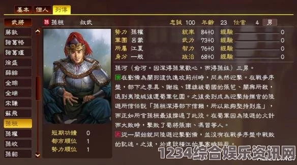 三国之志4，蒋钦武将深度解析与图鉴