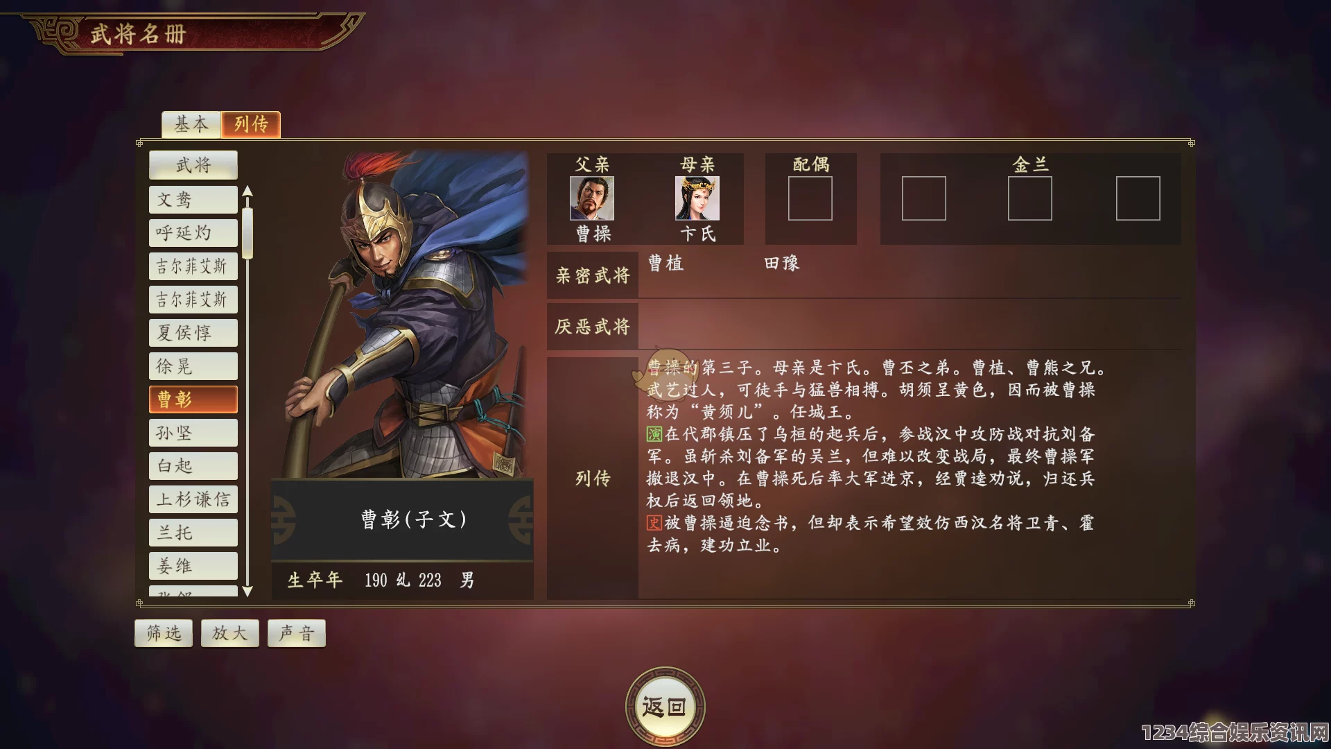 三国之志4曹彰武将图鉴